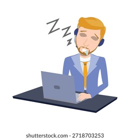 Agente de Servicio al cliente durmiendo en la Ilustración vectorial de escritorio de oficina