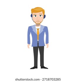 Agente de Servicio al cliente de pie en Ilustración vectorial de traje azul