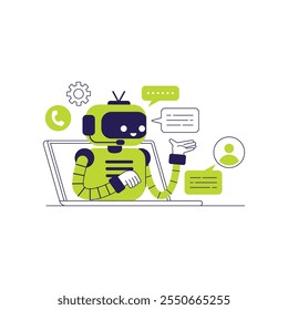 Atendimento ao cliente com o Chatbot baseado em IA. Mensagens do assistente virtual de inteligência artificial