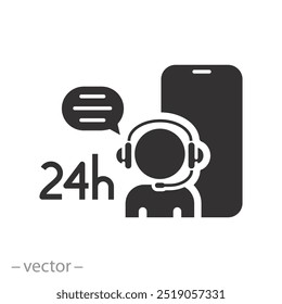 customer service always, icon, online call center on phone, support  operator, flat vector illustration