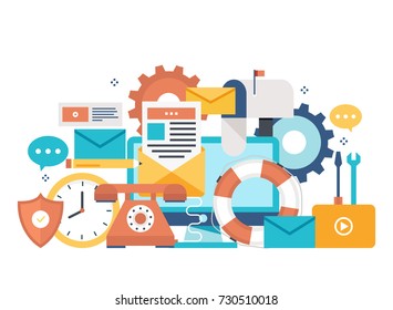 Customer service, customer assistance flat vector illustration. Technical support, online help, call center concept for web banner, business presentation, advertising material