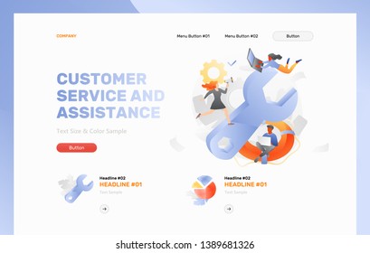 Customer service and assistance web header template. Vector concept of customer help and technical support.