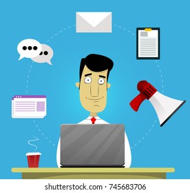 Customer service background with call center support feedback. Made in cartoon style. Vector illustration