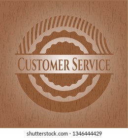 Customer Service badge with wood background
