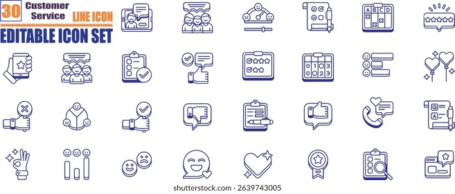  Customer Service best solid icon set collection. Containing call, chat, information, feedback, operator and technical support. Editable stroke .