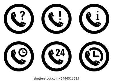 Customer service black vector icons set. Hotline symbols. Help desk signs.