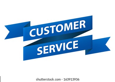 Customer service blue ribbon banner icon isolated on white background. Vector illustration