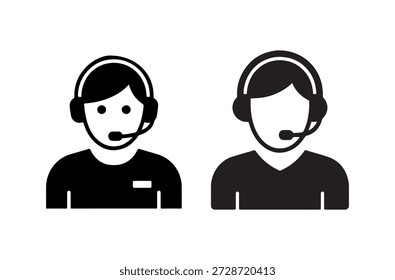 Customer Service and Call Center Agent Icons with Headsets – Vector Illustration