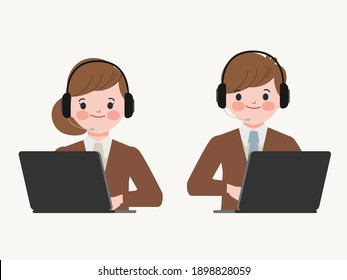 Customer service and call center character flat design. Flat cartoon character design.