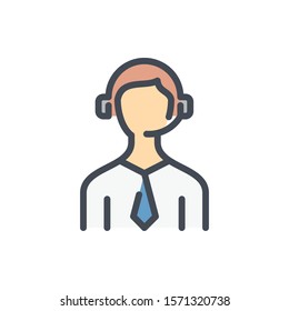 Customer service call center color line icon. Person with headset and microphone vector outline colorful sign.