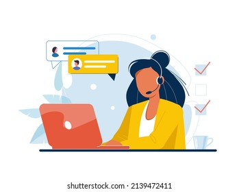 	
Customer service, call center, hotline flat vector illustration. Online global technical support 24 on 7. Hotline operator advises customer. Customer support department staff, telemarketing agents.