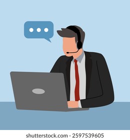 Customer service, call center, hotline flat vector illustration. Online global technical support 24 7. Hotline operator advises customer. Customer support department staff, telemarketing agents.