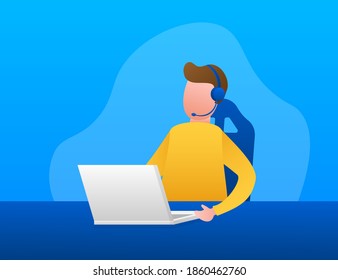 Customer service. Call center landing page. Online support center, assistance. Vector stock illustration.