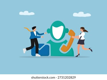 Customer Service and Call Center Support Concept Illustration with Business People Handling Contact, Communication, Helpdesk, and Professional Client Assistance