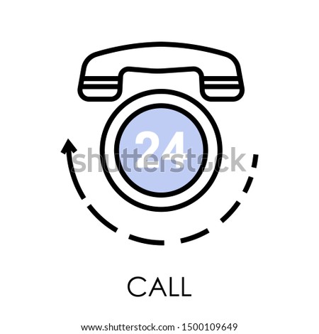 Customer service, call center support or feedback isolated icon. Telephone with receiver, 24h work, technical support or retention. Hotline consulting, advice or help, emergency aid, immediate request