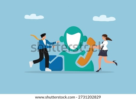 Customer Service and Call Center Support Concept Illustration with Business People Handling Contact, Communication, Helpdesk, and Professional Client Assistance