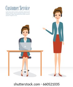 Customer service character. Call Center concept working people. Illustration vector of flat design.