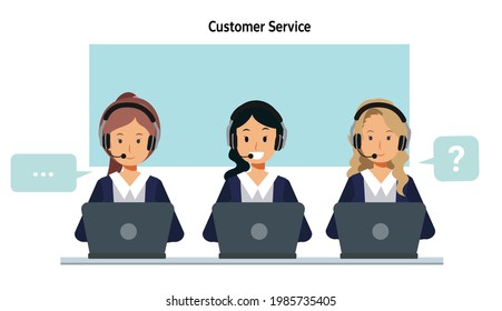 Customer service character.Operator of call center office working in headphones. Flat vector cartoon character Illustration  