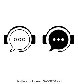Customer service chat communication bubble headset icon set in outline and solid black modern flat vector illustration.