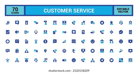 Conjunto de ícones coloridos de atendimento ao cliente. assistência, experiência, feedback, atendimento ao cliente, operadores e ícones de suporte técnico. Coleção de ícones com cores sólidas.