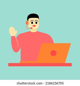 Customer Service concept design, Operator with headset doing live feedback. Vector Illustration