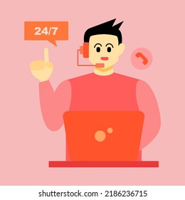 Konzeption des Kundenservice, Betreiber mit Headset für Live-Feedback. Vektorgrafik