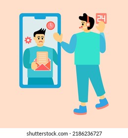 Customer Service concept design, Operator with headset doing live feedback. Vector Illustration