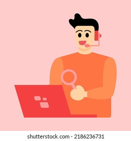 Customer Service concept design, Operator with headset doing live feedback. Vector Illustration