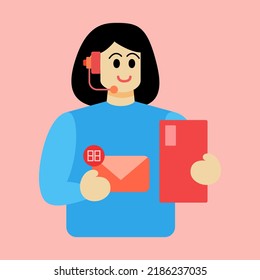 Customer Service concept design, Operator with headset doing live feedback. Vector Illustration