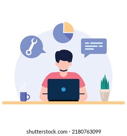 Customer service concept in flat style design. Call center concept. Business illustration, vector