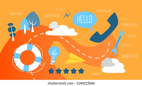Customer service concept. Idea of operator working in a call center and taking phone calls or helping customers online and giving the problem solution. Abstract flat vector illustration