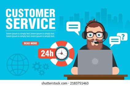 Customer service concept modern design flat banner. Vector illustration