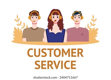 Customer service concept. People with headsets. Vector illustration in flat style