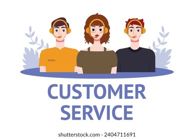 Customer service concept. People with headsets. Vector illustration in flat style