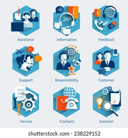 Customer Service Concept Set With Assistance Information Feedback Decorative Icons Isolated Vector Illustration