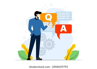 customer service concept. Users ask questions in support chat. Our collection of contacts, faqs, questions, answers. vector flat illustration for banner UI. flat vector illustration.