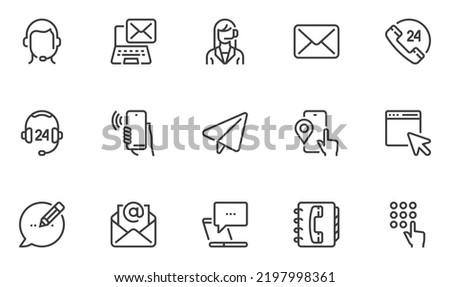 Customer Service Contact Center. Online Support, Call Center Operator. Receiving Incoming Calls. Vector Line Icons Set. Editable Stroke. Pixel Perfect.