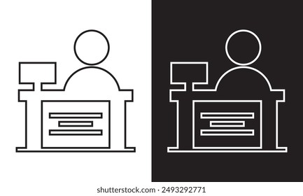 Customer service desk vector icon. Reception symbol for graphic design, logo, mobile app, ui,  web site, social media . isolated on white and black background. EPS 10