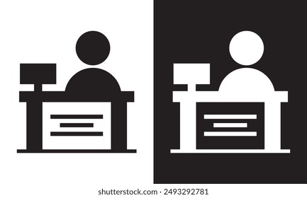 Customer service desk vector icon. Reception symbol for graphic design, logo, mobile app, ui,  web site, social media . isolated on white and black background. EPS 10