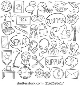 Customer Service Doodle Icons. Hand Made Line Art. Support Clipart Logotype Symbol Design.