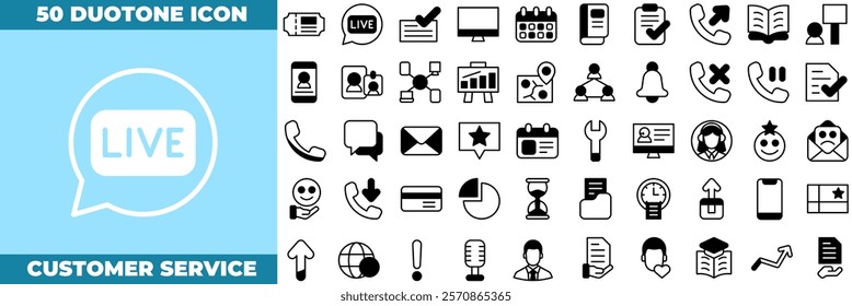 Customer Service Duotone Editable Icons set. Vector illustration in modern thin duotone style of customer service icons:call center, faq chat bubbles, Info help desk icons, question mark, etc