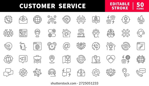 Customer service editable line icons set. support and communication symbols