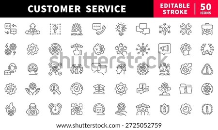 Customer service editable line icons set: linear support and help symbols
