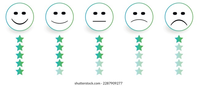 Customer service evaluation and satisfaction survey idea concept.happy face smile received five stars.