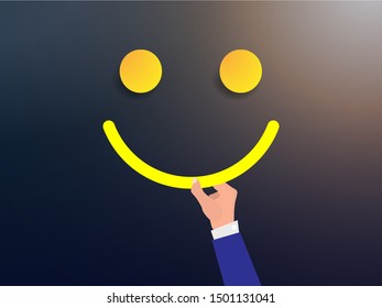 Customer service experience and satisfaction survey concept with happy face icon. Copy space
