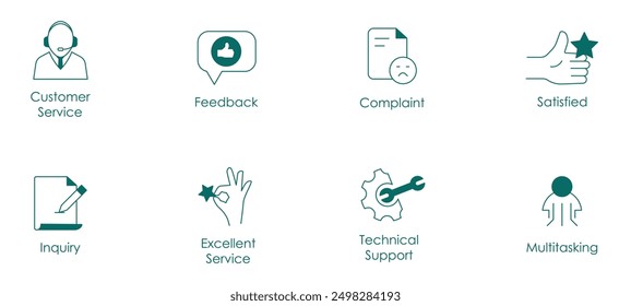 Customer Service, Feedback, Complaint, and Technical Support Vector Illustration Icons with Multitasking