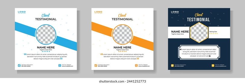 Plantilla de comentarios de servicio al cliente con vector de marcador de posición de foto, Testimonios de cliente con vector de sección de clasificación por estrellas, Revisión de comentarios del cliente o diseño de testimonios.