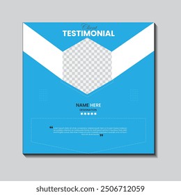 Diseño de Anuncio de Web de Comentarios de Servicio al cliente con secciones de cotización y calificación y Vector de Plantilla testimonial del cliente con diseño de revisión de Sitio web Vector de publicación de redes sociales con color púrpura.