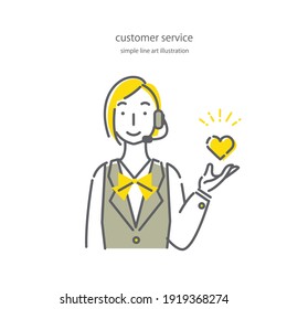 customer service female staff, line art illustration