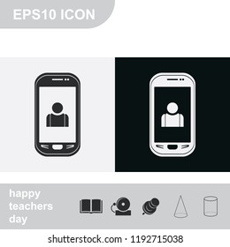 Customer service flat black and white vector icon. Smartphone illustration.